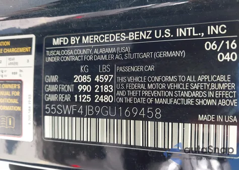 2016 Mercedes-Benz C 300 из США, поврежденный, VIN 55SWF4JB9GU169458